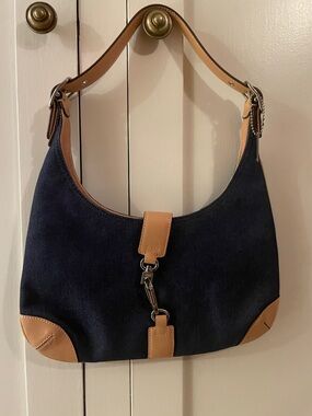 Vintage Coach Hampton Denim Hobo Bag with Tan Leather Trim